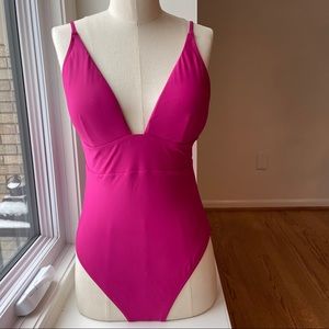 J. Crew V-Neck One-Piece Fuchsia French Swimsuit